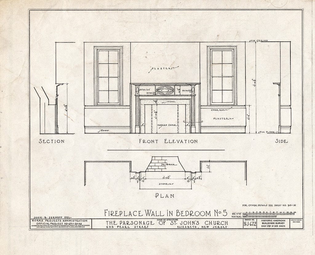 Blueprint HABS NJ,20-ELI,12- (Sheet 29 of 39) - St. John's Church, Parsonage, 633 Pearl Street, Elizabeth, Union County, NJ