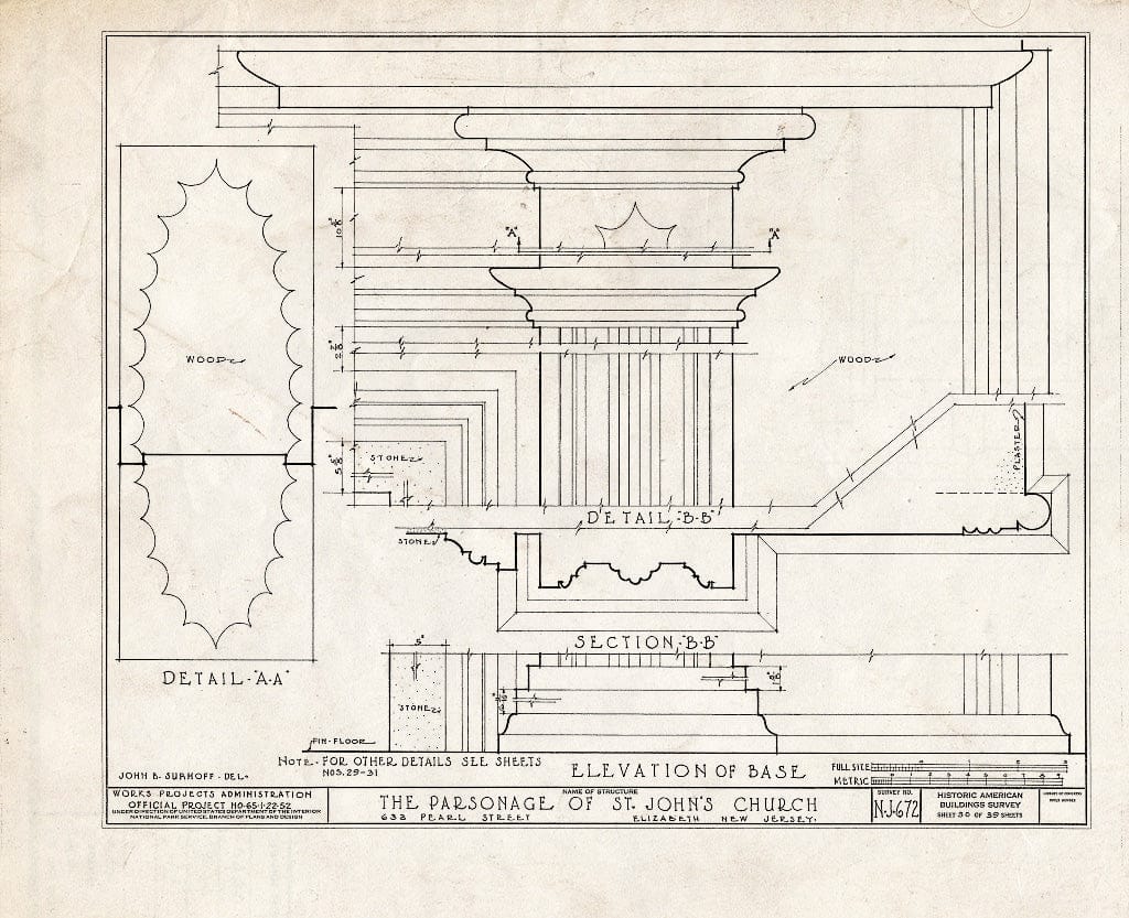 Blueprint HABS NJ,20-ELI,12- (Sheet 30 of 39) - St. John's Church, Parsonage, 633 Pearl Street, Elizabeth, Union County, NJ