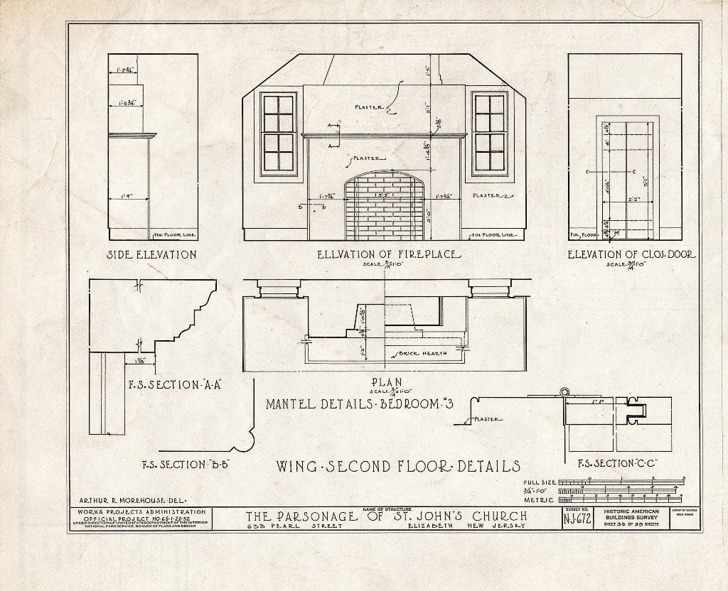 Blueprint HABS NJ,20-ELI,12- (Sheet 33 of 39) - St. John's Church, Parsonage, 633 Pearl Street, Elizabeth, Union County, NJ
