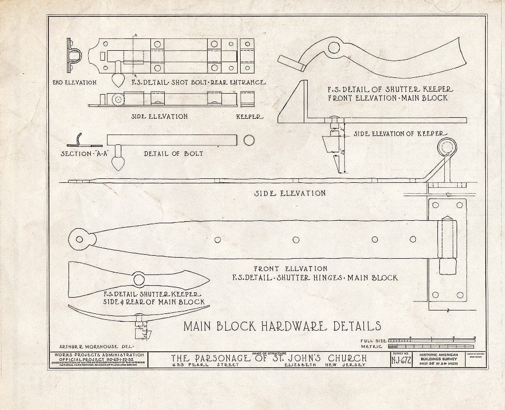 Blueprint HABS NJ,20-ELI,12- (Sheet 35 of 39) - St. John's Church, Parsonage, 633 Pearl Street, Elizabeth, Union County, NJ