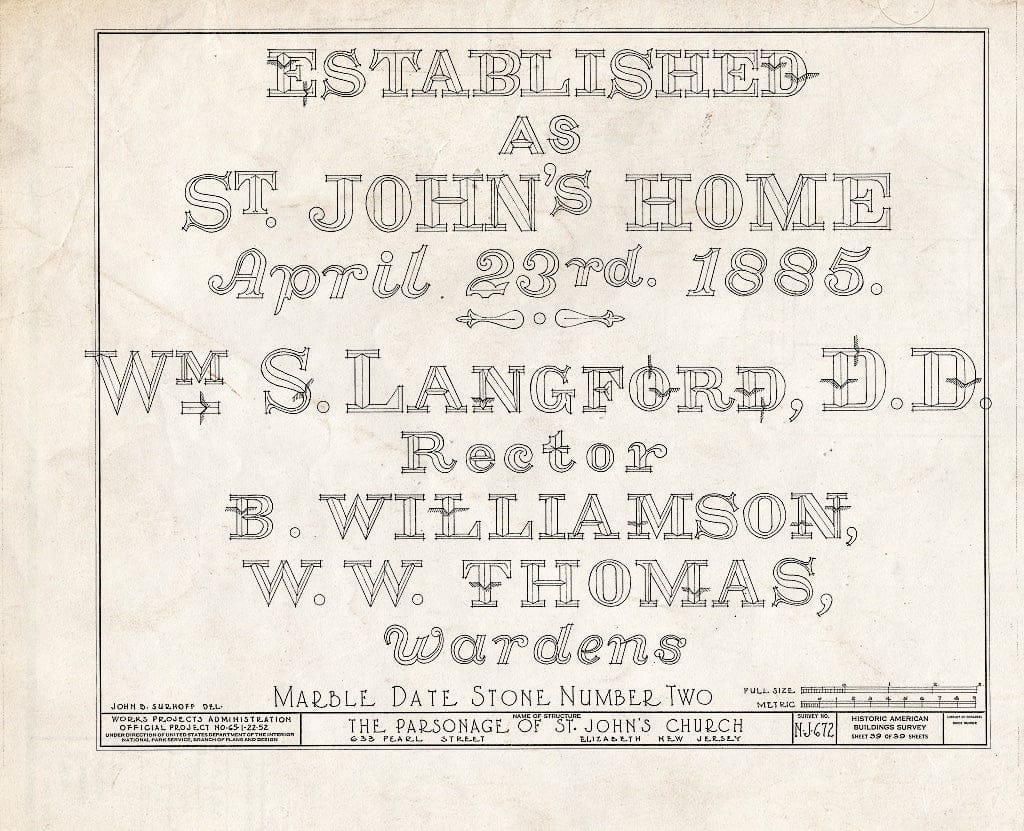 Blueprint HABS NJ,20-ELI,12- (Sheet 39 of 39) - St. John's Church, Parsonage, 633 Pearl Street, Elizabeth, Union County, NJ