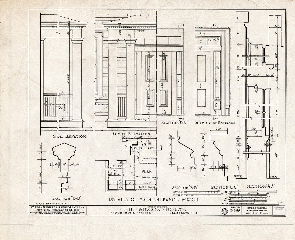 Blueprint HABS NJ,20-ELI,8- (Sheet 14 of 14) - Wilcox House, 1000 Magie Avenue, Elizabeth, Union County, NJ