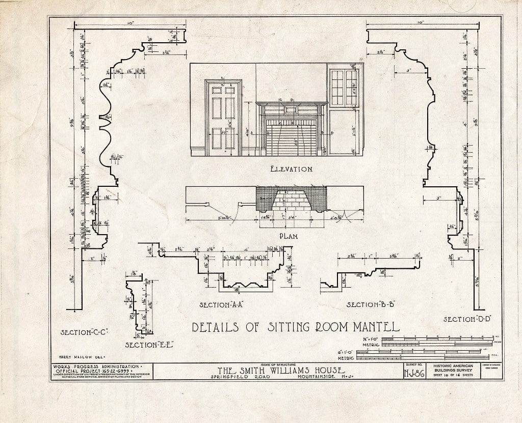 Blueprint HABS NJ,20-MOUSI,1- (Sheet 10 of 16) - Smith Williams House, Springfield Road, Mountainside, Union County, NJ