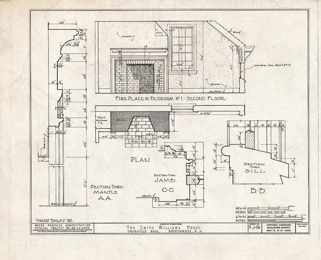 Blueprint HABS NJ,20-MOUSI,1- (Sheet 12 of 16) - Smith Williams House, Springfield Road, Mountainside, Union County, NJ