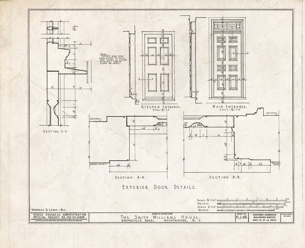 Blueprint HABS NJ,20-MOUSI,1- (Sheet 13 of 16) - Smith Williams House, Springfield Road, Mountainside, Union County, NJ