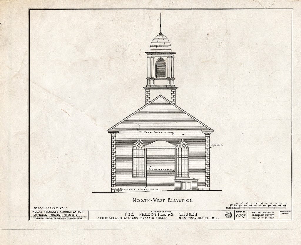 Blueprint HABS NJ,20-NEWP,1- (Sheet 3 of 14) - Presbyterian Church, Springfield Avenue & Passaic Street, New Providence, Union County, NJ