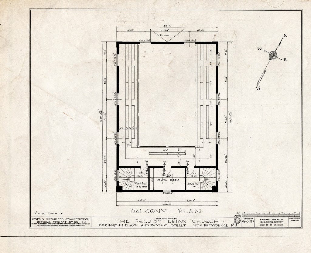 Blueprint HABS NJ,20-NEWP,1- (Sheet 5 of 14) - Presbyterian Church, Springfield Avenue & Passaic Street, New Providence, Union County, NJ