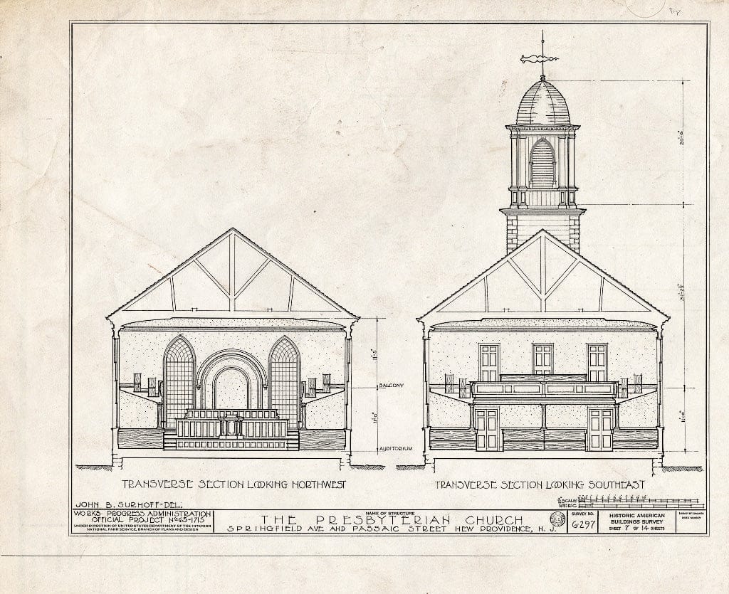 Blueprint HABS NJ,20-NEWP,1- (Sheet 7 of 14) - Presbyterian Church, Springfield Avenue & Passaic Street, New Providence, Union County, NJ