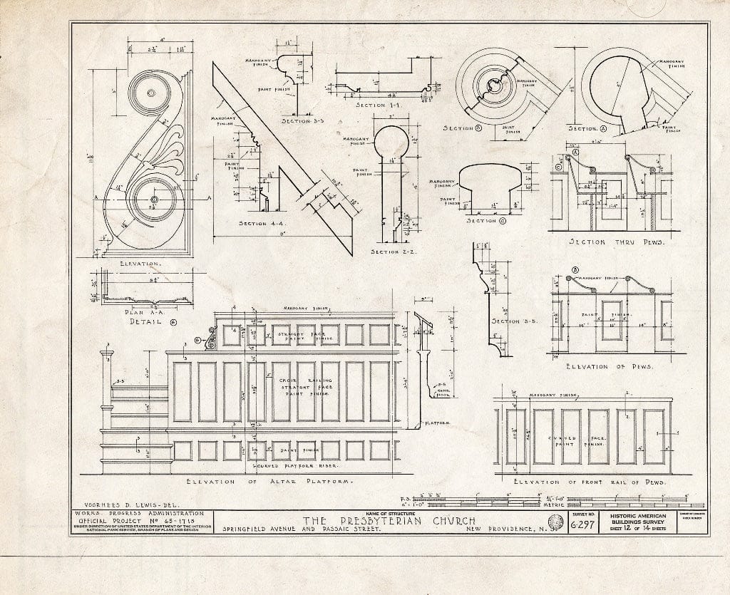 Blueprint HABS NJ,20-NEWP,1- (Sheet 12 of 14) - Presbyterian Church, Springfield Avenue & Passaic Street, New Providence, Union County, NJ