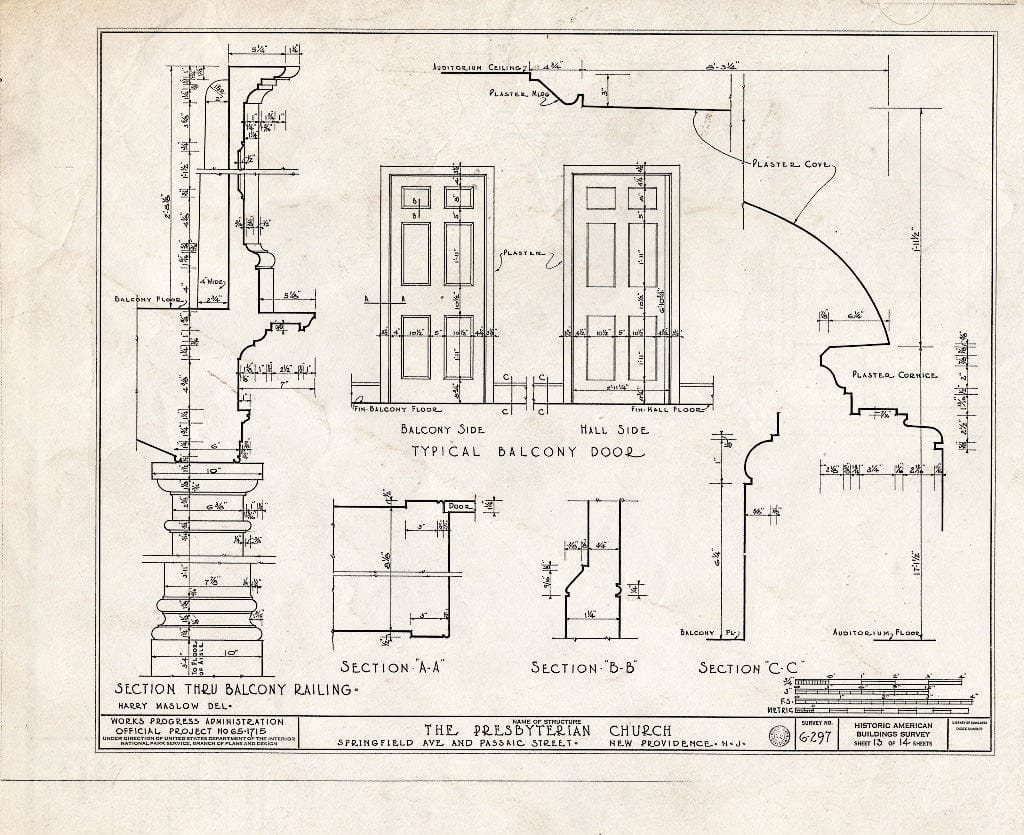 Blueprint HABS NJ,20-NEWP,1- (Sheet 13 of 14) - Presbyterian Church, Springfield Avenue & Passaic Street, New Providence, Union County, NJ