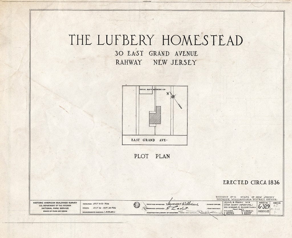 Blueprint HABS NJ,20-RAH,2- (Sheet 0 of 21) - Lufberry Homestead, 30 East Grand Avenue, Rahway, Union County, NJ