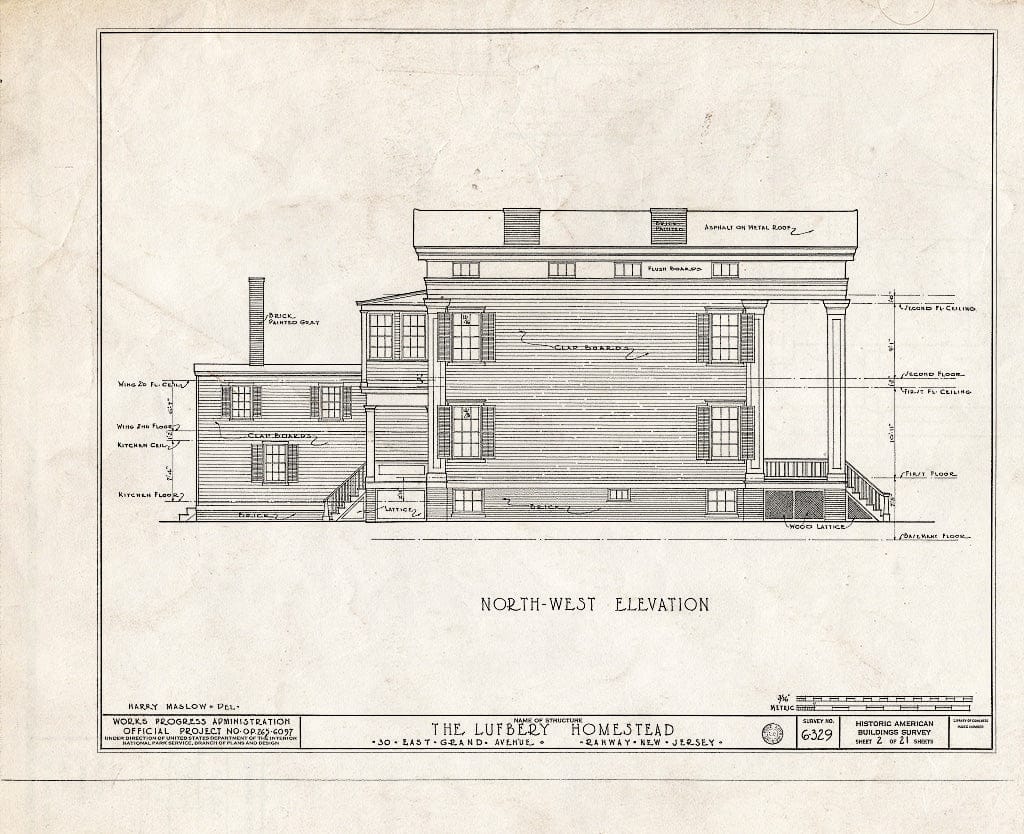 Blueprint HABS NJ,20-RAH,2- (Sheet 2 of 21) - Lufberry Homestead, 30 East Grand Avenue, Rahway, Union County, NJ