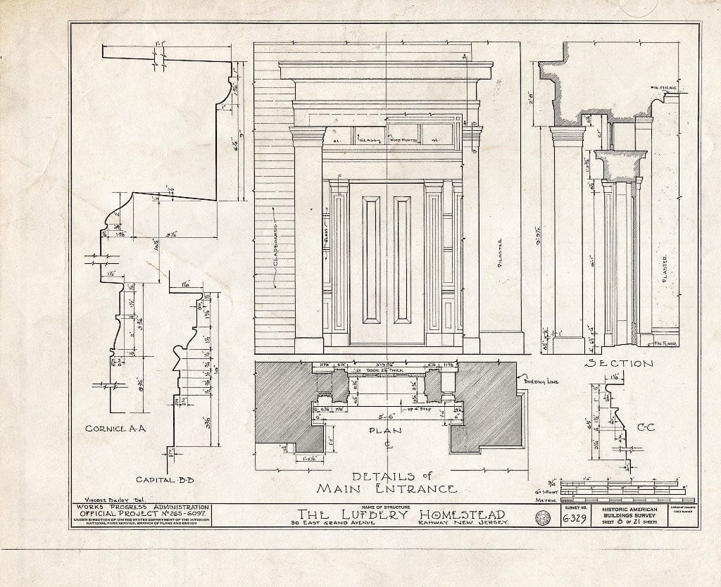 Blueprint HABS NJ,20-RAH,2- (Sheet 8 of 21) - Lufberry Homestead, 30 East Grand Avenue, Rahway, Union County, NJ