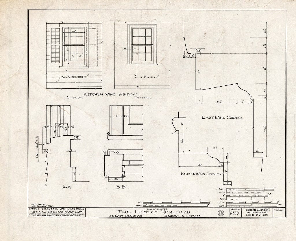 Blueprint HABS NJ,20-RAH,2- (Sheet 16 of 21) - Lufberry Homestead, 30 East Grand Avenue, Rahway, Union County, NJ