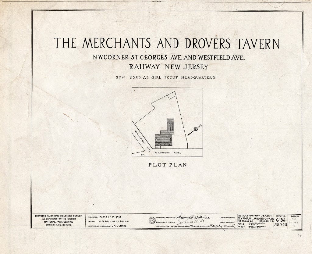 Blueprint HABS NJ,20-RAH,1- (Sheet 0 of 11) - Merchant & Drovers Tavern, Saint George's & Westfield Avenues, Rahway, Union County, NJ