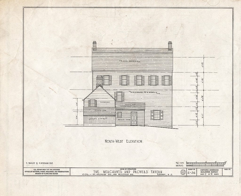 Blueprint HABS NJ,20-RAH,1- (Sheet 2 of 11) - Merchant & Drovers Tavern, Saint George's & Westfield Avenues, Rahway, Union County, NJ