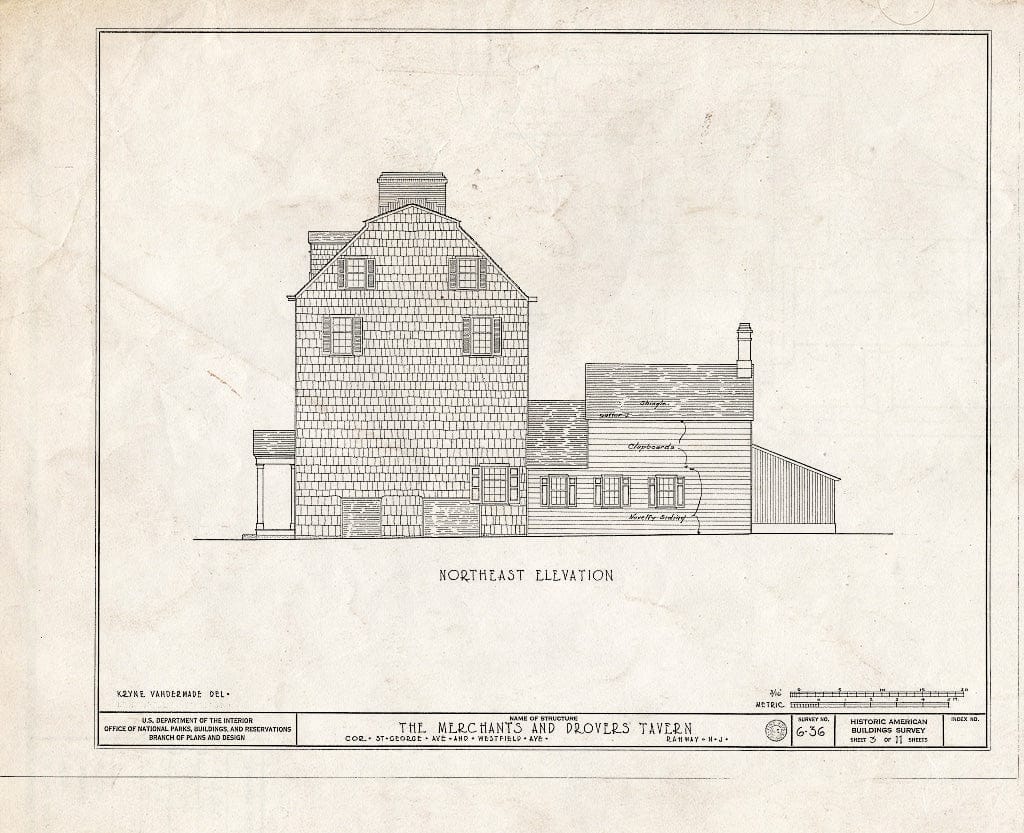 Blueprint HABS NJ,20-RAH,1- (Sheet 3 of 11) - Merchant & Drovers Tavern, Saint George's & Westfield Avenues, Rahway, Union County, NJ