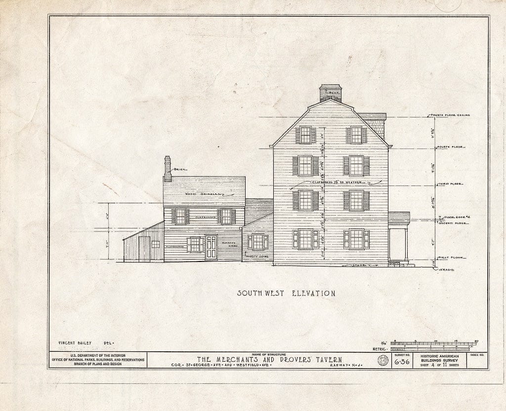 Blueprint HABS NJ,20-RAH,1- (Sheet 4 of 11) - Merchant & Drovers Tavern, Saint George's & Westfield Avenues, Rahway, Union County, NJ