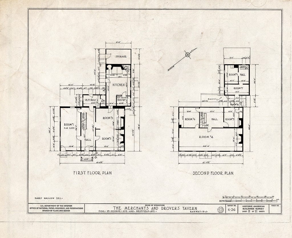 Blueprint HABS NJ,20-RAH,1- (Sheet 5 of 11) - Merchant & Drovers Tavern, Saint George's & Westfield Avenues, Rahway, Union County, NJ
