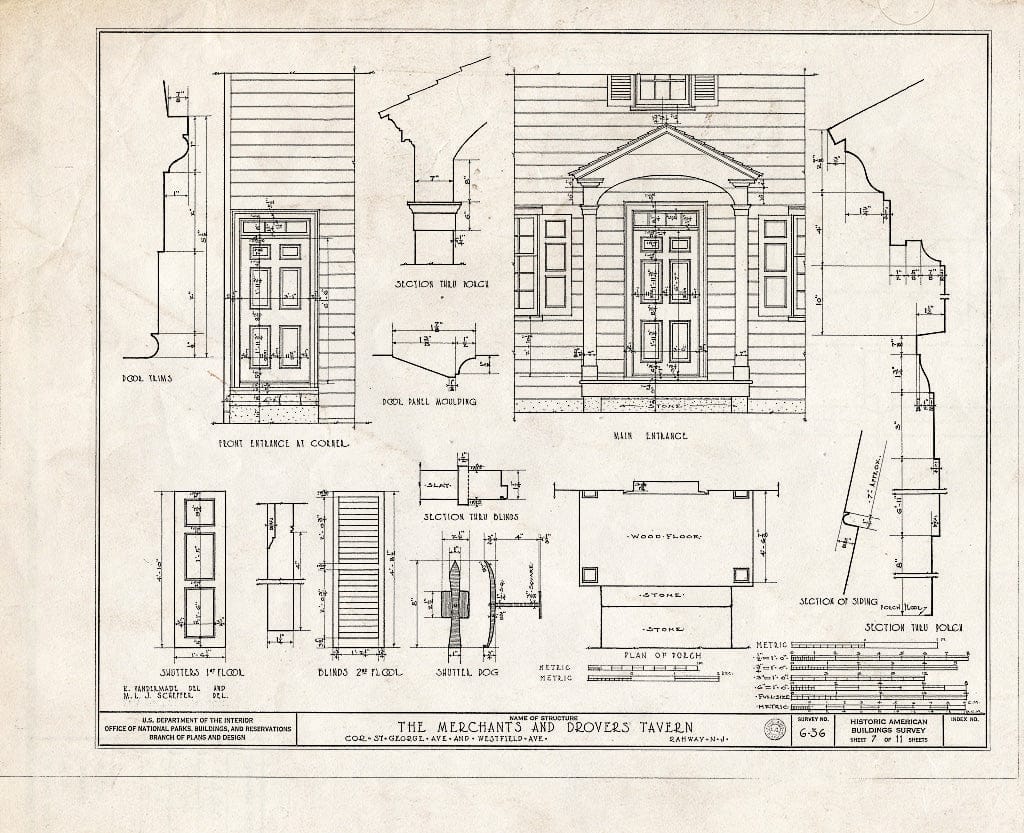 Blueprint HABS NJ,20-RAH,1- (Sheet 7 of 11) - Merchant & Drovers Tavern, Saint George's & Westfield Avenues, Rahway, Union County, NJ