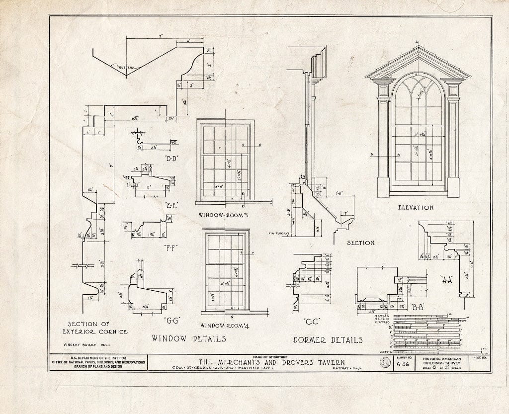 Blueprint HABS NJ,20-RAH,1- (Sheet 8 of 11) - Merchant & Drovers Tavern, Saint George's & Westfield Avenues, Rahway, Union County, NJ
