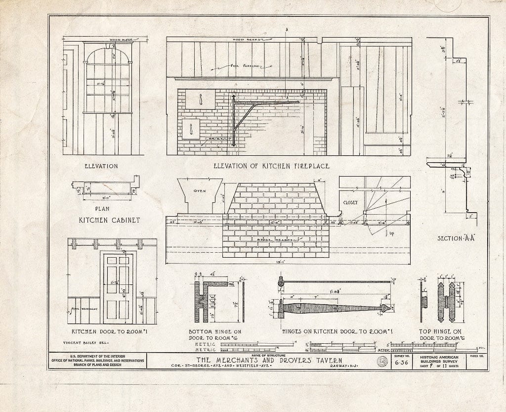 Blueprint HABS NJ,20-RAH,1- (Sheet 9 of 11) - Merchant & Drovers Tavern, Saint George's & Westfield Avenues, Rahway, Union County, NJ