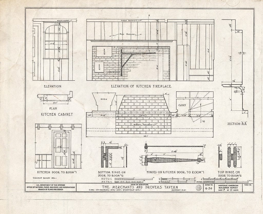 Blueprint HABS NJ,20-RAH,1- (Sheet 9 of 11) - Merchant & Drovers Tavern, Saint George's & Westfield Avenues, Rahway, Union County, NJ