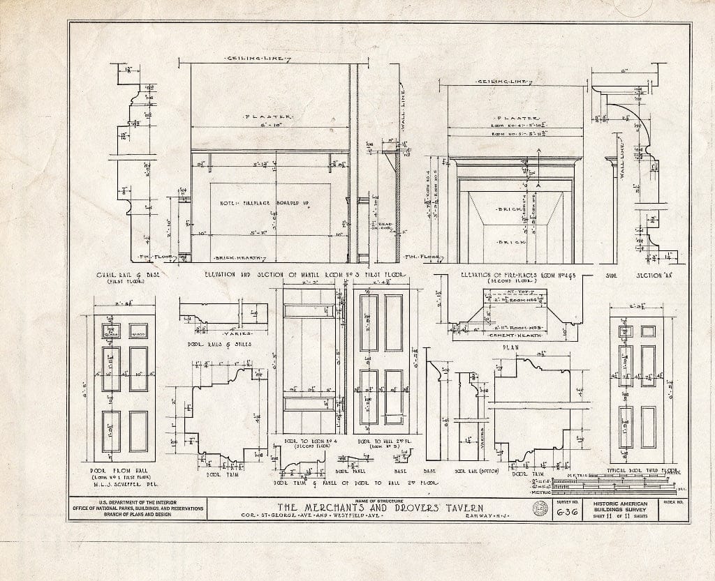 Blueprint HABS NJ,20-RAH,1- (Sheet 11 of 11) - Merchant & Drovers Tavern, Saint George's & Westfield Avenues, Rahway, Union County, NJ