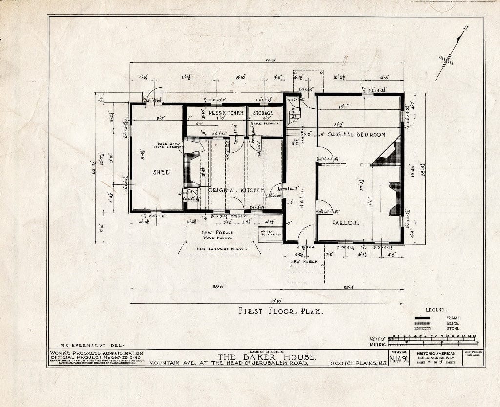 Blueprint HABS NJ,20-SCOPL,4- (Sheet 2 of 15) - Baker House, 2511 Mountain Avenue & Jerusalem Road, Scotch Plains, Union County, NJ
