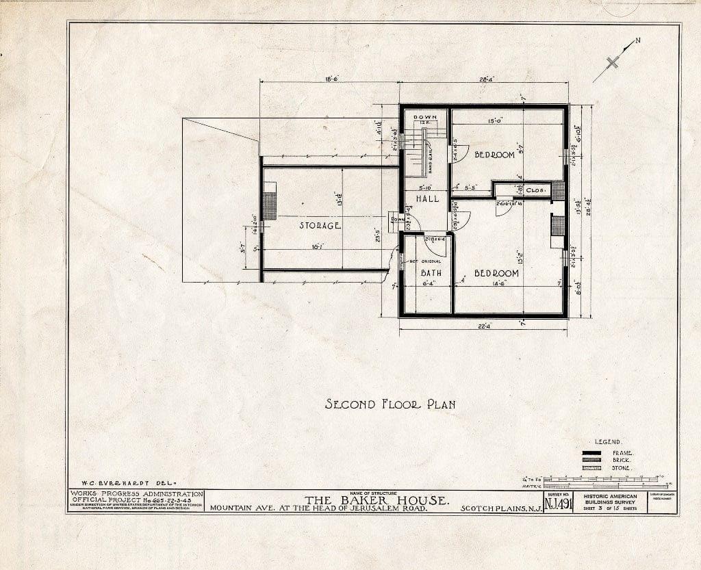Blueprint HABS NJ,20-SCOPL,4- (Sheet 3 of 15) - Baker House, 2511 Mountain Avenue & Jerusalem Road, Scotch Plains, Union County, NJ