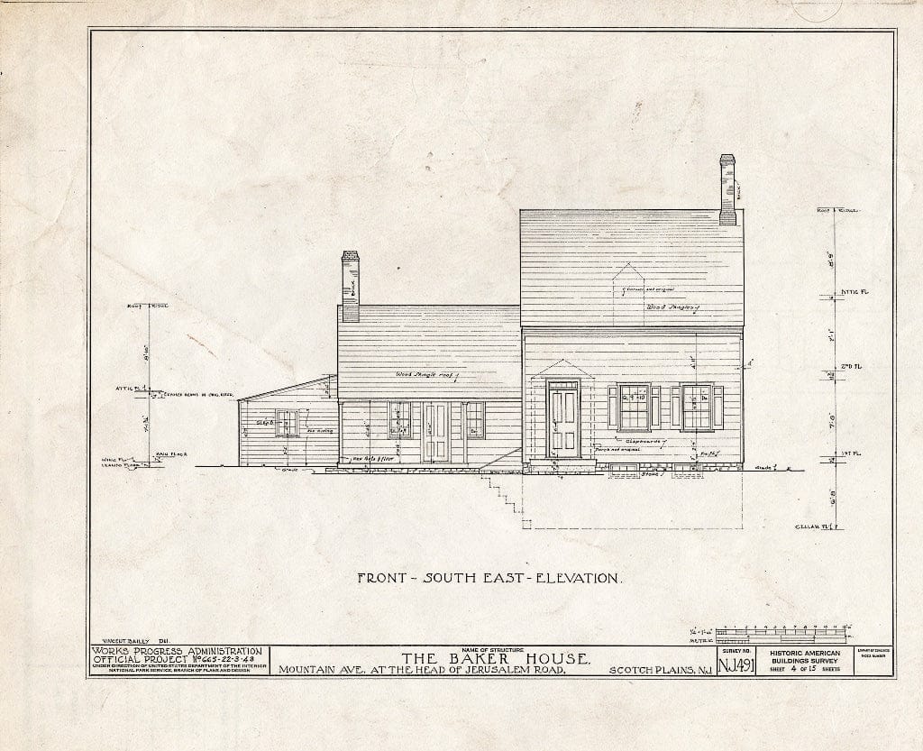 Blueprint HABS NJ,20-SCOPL,4- (Sheet 4 of 15) - Baker House, 2511 Mountain Avenue & Jerusalem Road, Scotch Plains, Union County, NJ