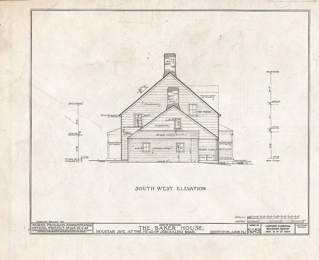 Blueprint HABS NJ,20-SCOPL,4- (Sheet 6 of 15) - Baker House, 2511 Mountain Avenue & Jerusalem Road, Scotch Plains, Union County, NJ