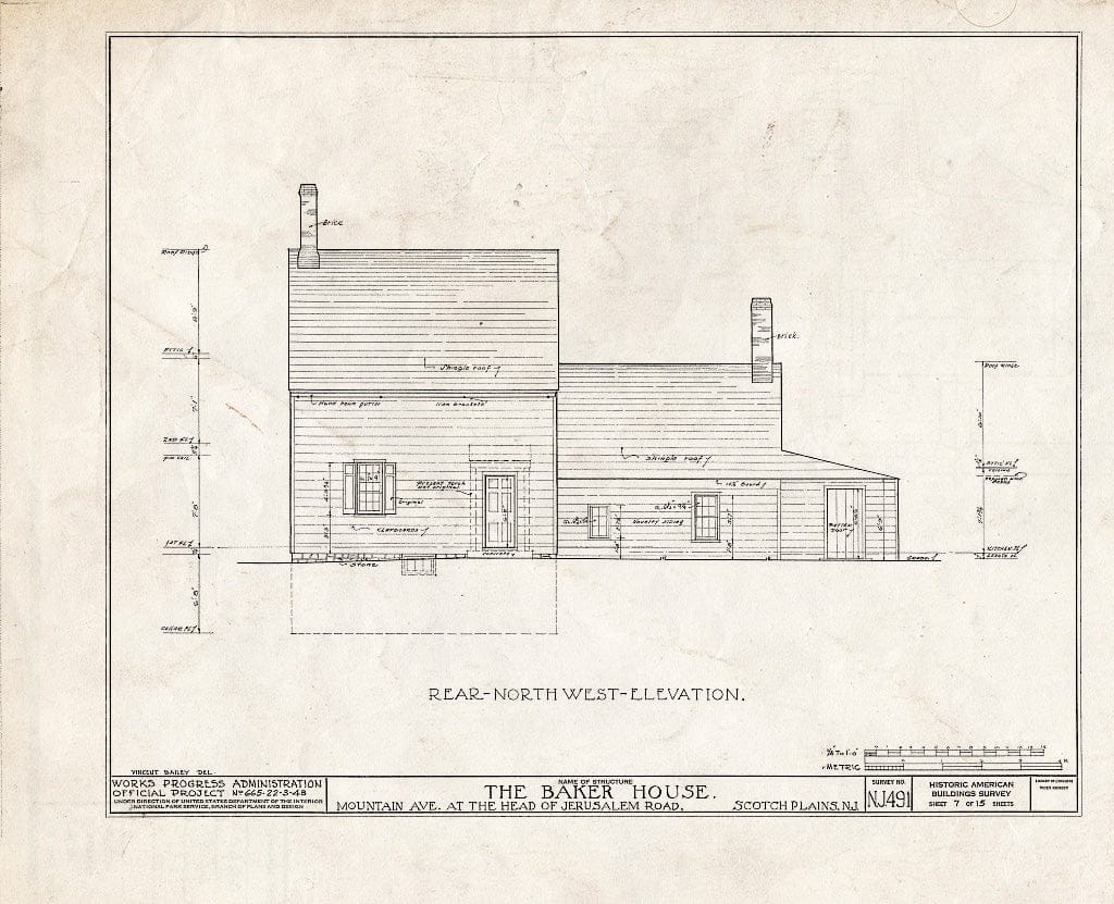 Blueprint HABS NJ,20-SCOPL,4- (Sheet 7 of 15) - Baker House, 2511 Mountain Avenue & Jerusalem Road, Scotch Plains, Union County, NJ