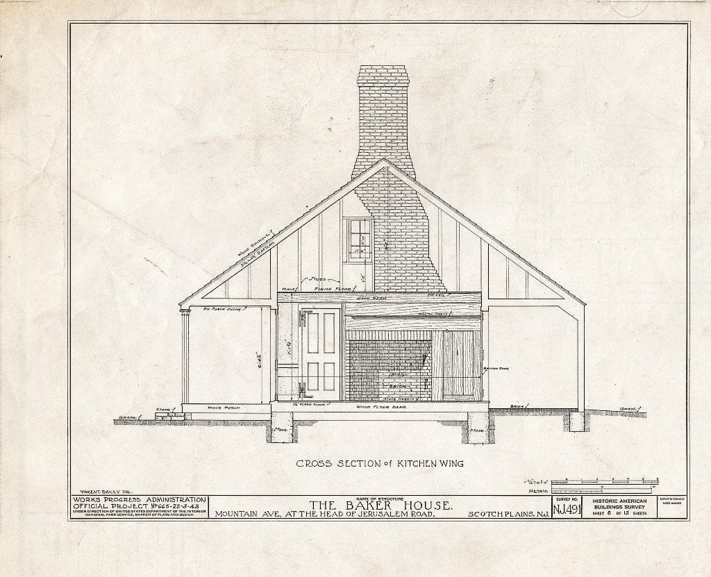 Blueprint HABS NJ,20-SCOPL,4- (Sheet 8 of 15) - Baker House, 2511 Mountain Avenue & Jerusalem Road, Scotch Plains, Union County, NJ