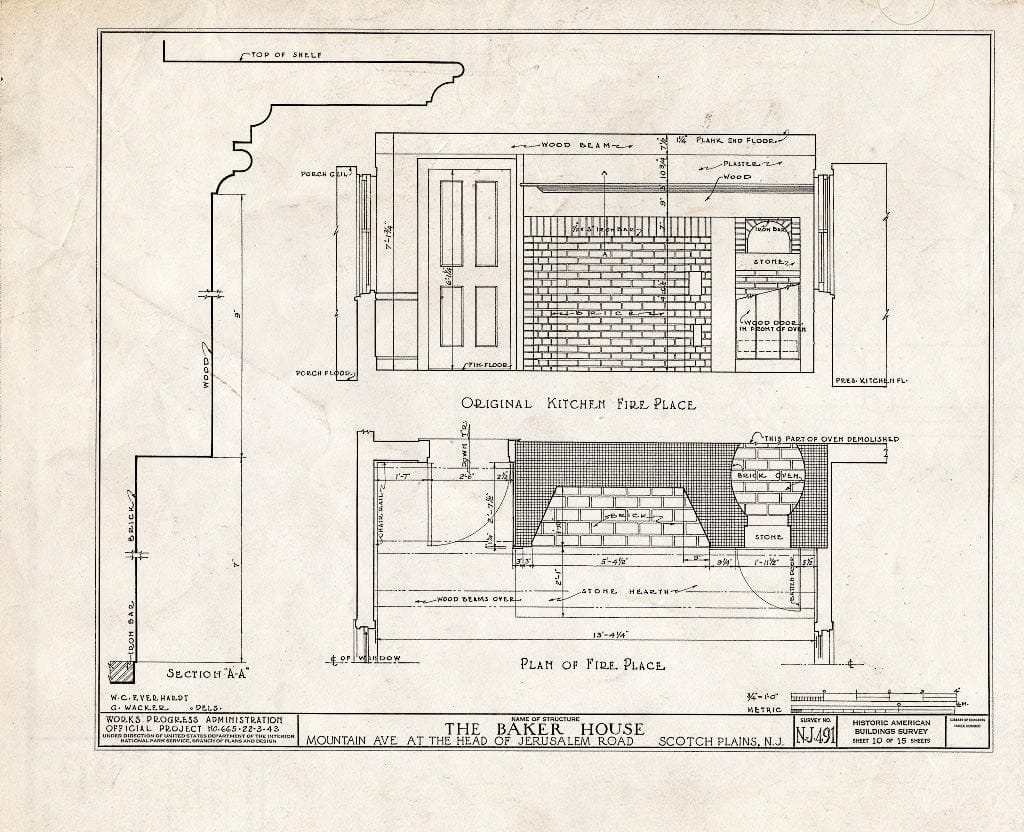 Blueprint HABS NJ,20-SCOPL,4- (Sheet 10 of 15) - Baker House, 2511 Mountain Avenue & Jerusalem Road, Scotch Plains, Union County, NJ
