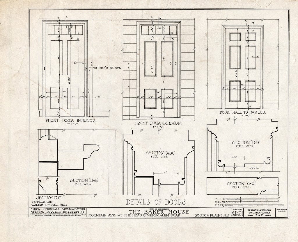 Blueprint HABS NJ,20-SCOPL,4- (Sheet 13 of 15) - Baker House, 2511 Mountain Avenue & Jerusalem Road, Scotch Plains, Union County, NJ