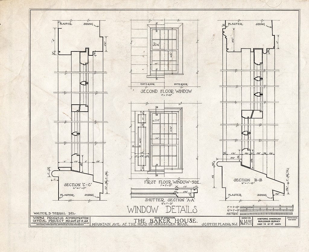 Blueprint HABS NJ,20-SCOPL,4- (Sheet 14 of 15) - Baker House, 2511 Mountain Avenue & Jerusalem Road, Scotch Plains, Union County, NJ