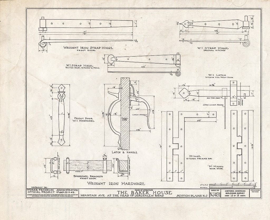 Blueprint HABS NJ,20-SCOPL,4- (Sheet 15 of 15) - Baker House, 2511 Mountain Avenue & Jerusalem Road, Scotch Plains, Union County, NJ