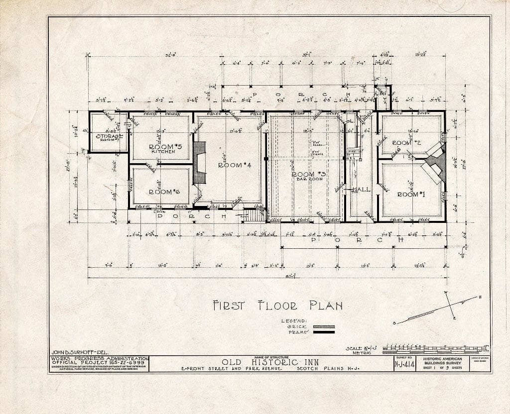 Blueprint HABS NJ,20-SCOPL,1- (Sheet 1 of 9) - Recompense Stanberry Inn, East Front Street & Park Avenue, Scotch Plains, Union County, NJ