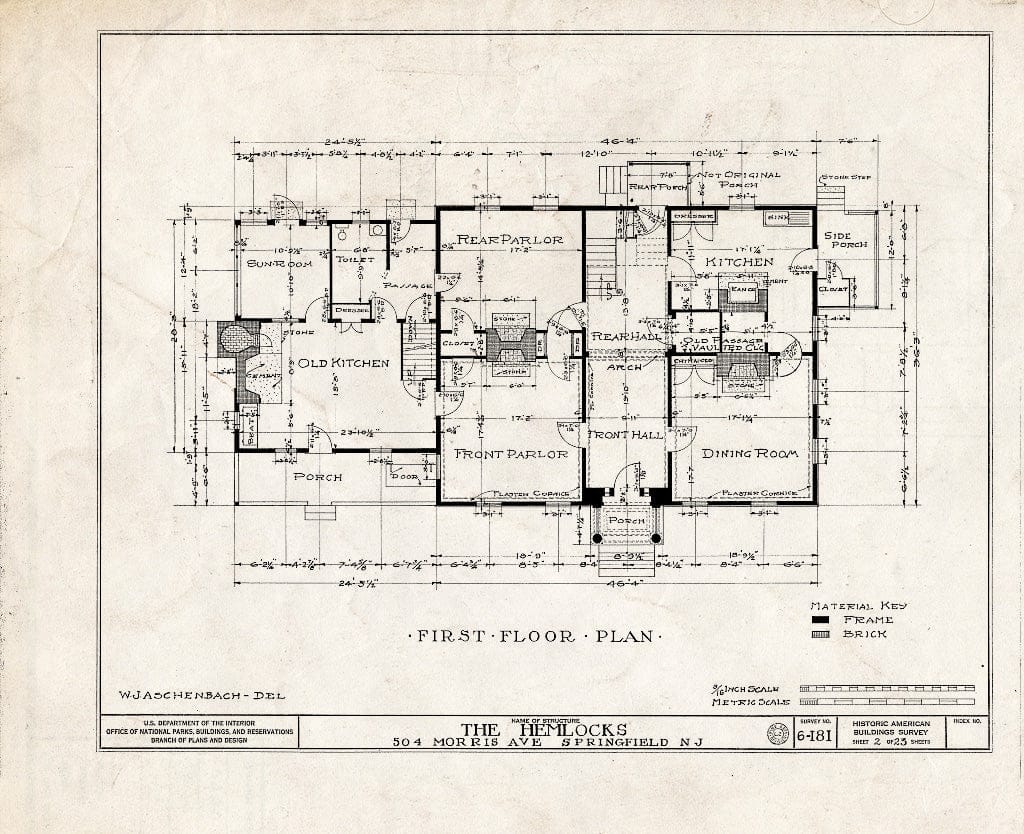 Blueprint HABS NJ,20-SPRIF,2- (Sheet 2 of 23) - Bonnel House, 504 Morris Avenue, Springfield, Union County, NJ