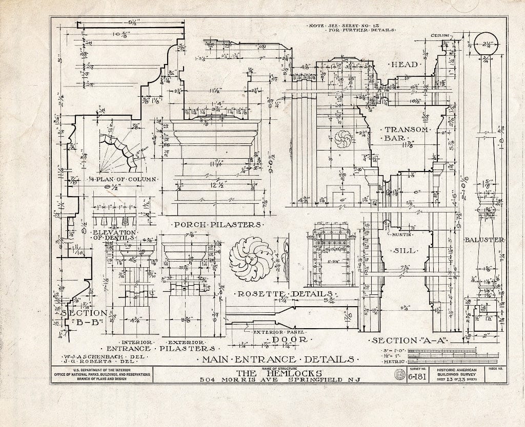 Blueprint HABS NJ,20-SPRIF,2- (Sheet 13 of 23) - Bonnel House, 504 Morris Avenue, Springfield, Union County, NJ
