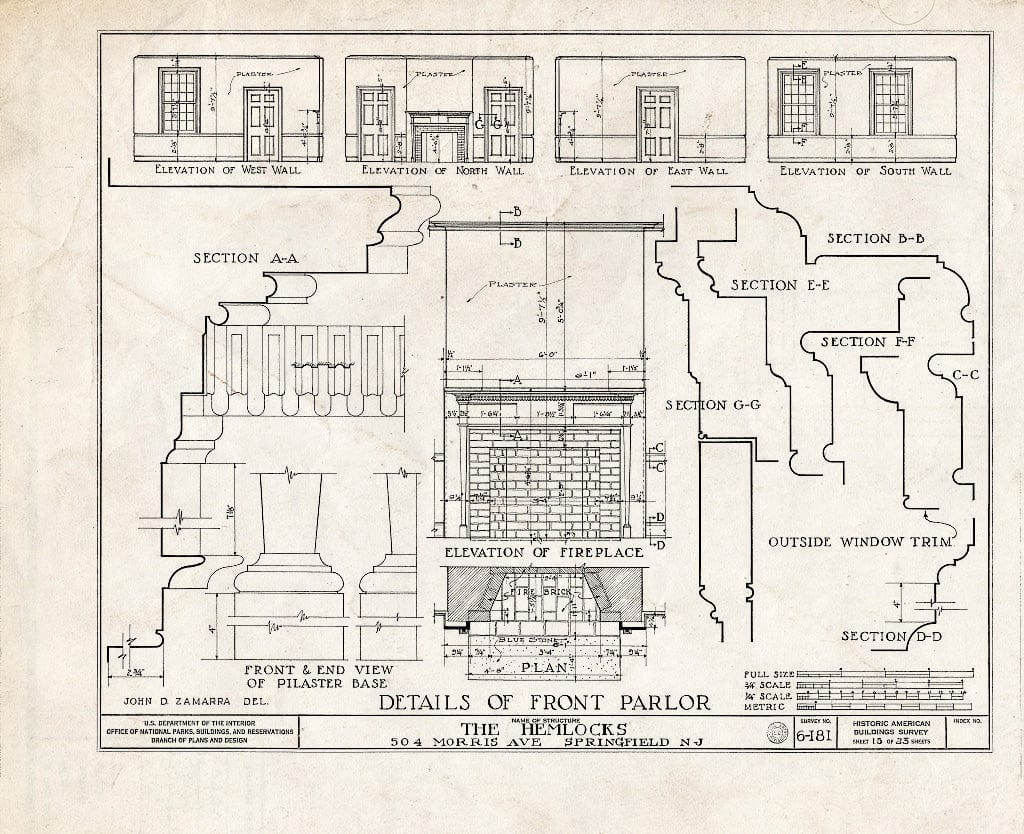 Blueprint HABS NJ,20-SPRIF,2- (Sheet 15 of 23) - Bonnel House, 504 Morris Avenue, Springfield, Union County, NJ
