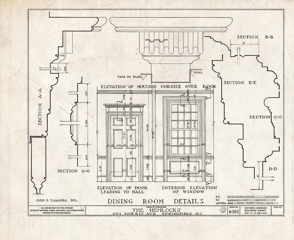 Blueprint HABS NJ,20-SPRIF,2- (Sheet 17 of 23) - Bonnel House, 504 Morris Avenue, Springfield, Union County, NJ