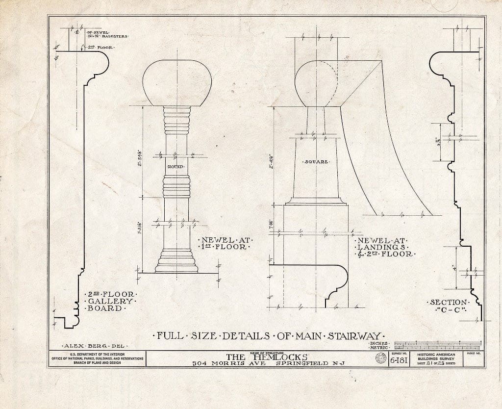 Blueprint HABS NJ,20-SPRIF,2- (Sheet 21 of 23) - Bonnel House, 504 Morris Avenue, Springfield, Union County, NJ