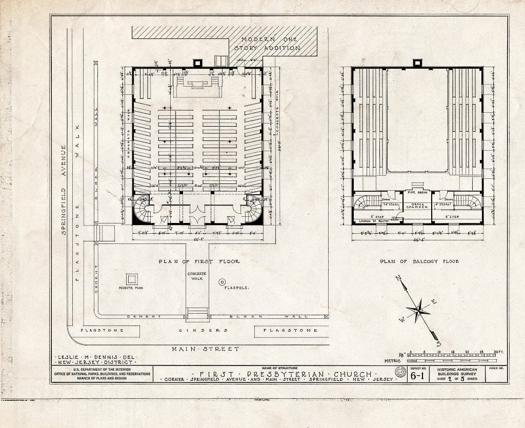 Blueprint HABS NJ,20-SPRIF,1- (Sheet 2 of 5) - First Presbyterian Church, Main Street & Springfield Avenue, Springfield, Union County, NJ