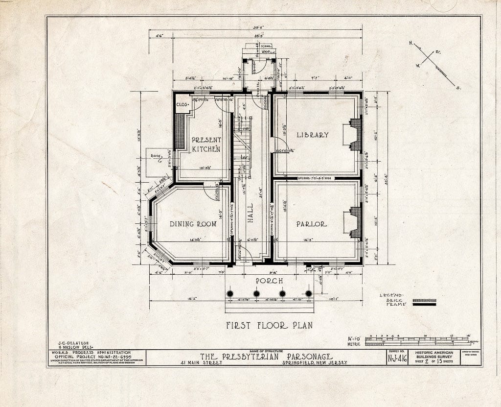 Blueprint HABS NJ,20-SPRIF,5- (Sheet 2 of 15) - First Presbyterian Church, Parsonage, 41 Main Street, Springfield, Union County, NJ