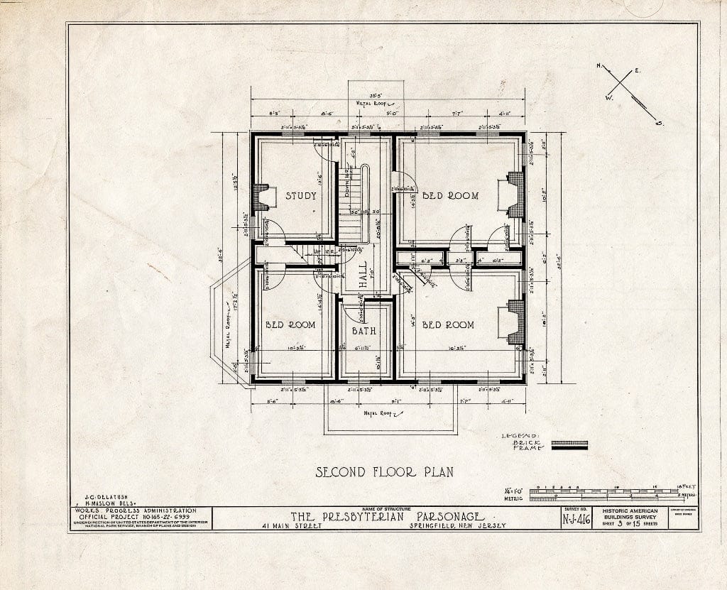 Blueprint HABS NJ,20-SPRIF,5- (Sheet 3 of 15) - First Presbyterian Church, Parsonage, 41 Main Street, Springfield, Union County, NJ