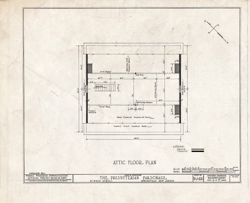 Blueprint HABS NJ,20-SPRIF,5- (Sheet 4 of 15) - First Presbyterian Church, Parsonage, 41 Main Street, Springfield, Union County, NJ