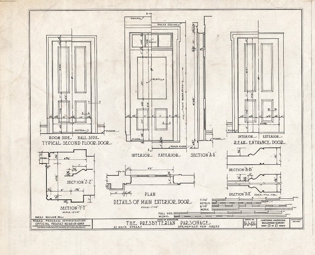 Blueprint HABS NJ,20-SPRIF,5- (Sheet 13 of 15) - First Presbyterian Church, Parsonage, 41 Main Street, Springfield, Union County, NJ