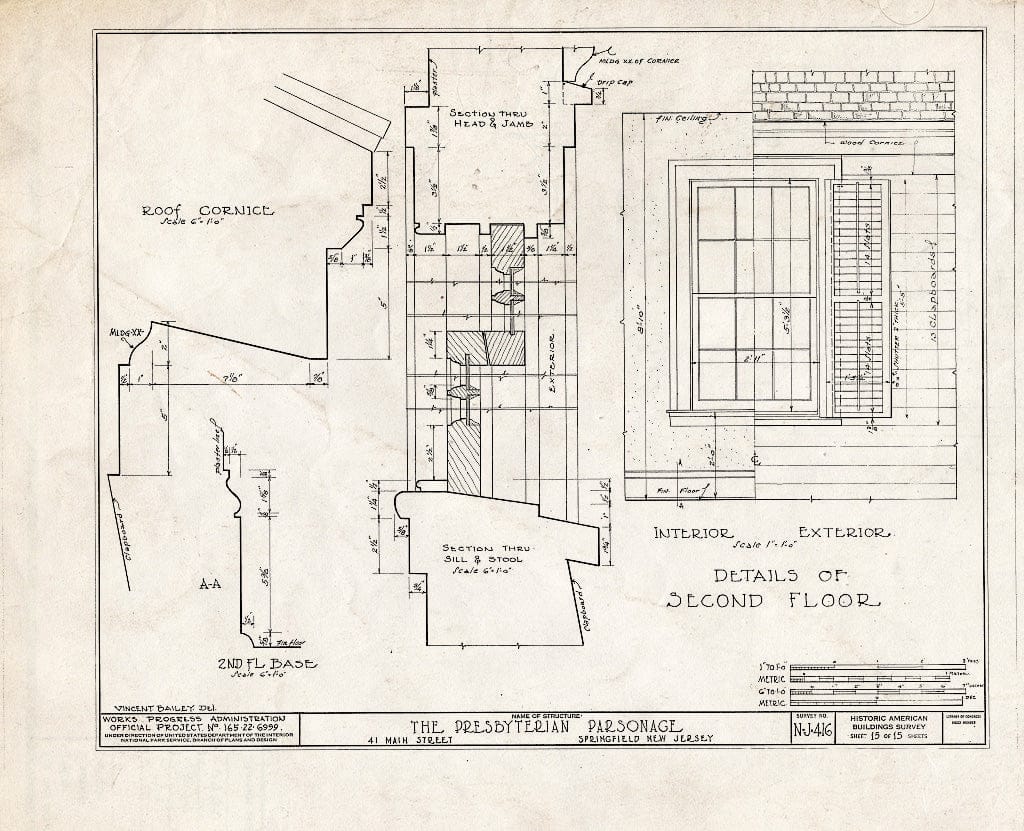 Blueprint HABS NJ,20-SPRIF,5- (Sheet 15 of 15) - First Presbyterian Church, Parsonage, 41 Main Street, Springfield, Union County, NJ